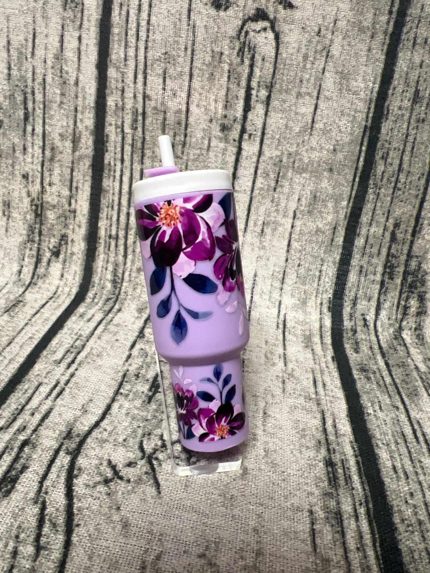 Dark Purple Floral Mini Tumbler Keychain