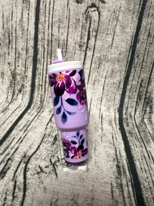Dark Purple Floral Mini Tumbler Keychain