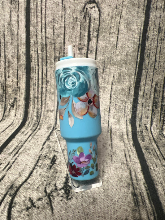 Light Blue Floral Mini Tumbler Keychain