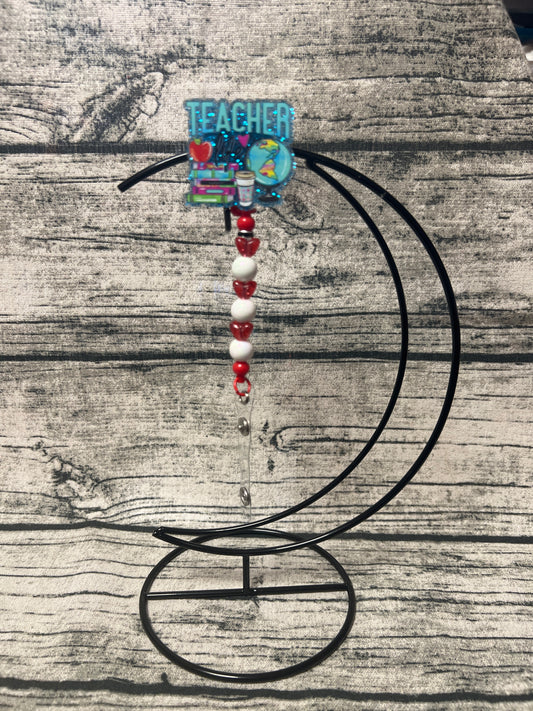 Teacher Red Flat Back Badge Reel