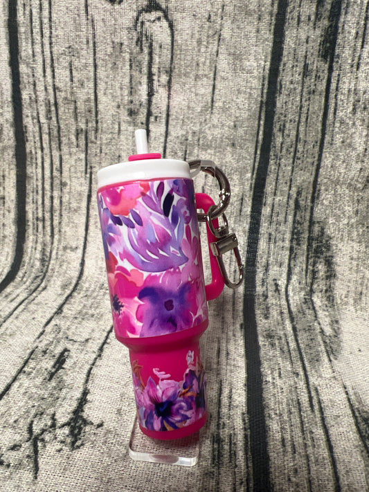 Pink Floral Mini Tumbler Keychain