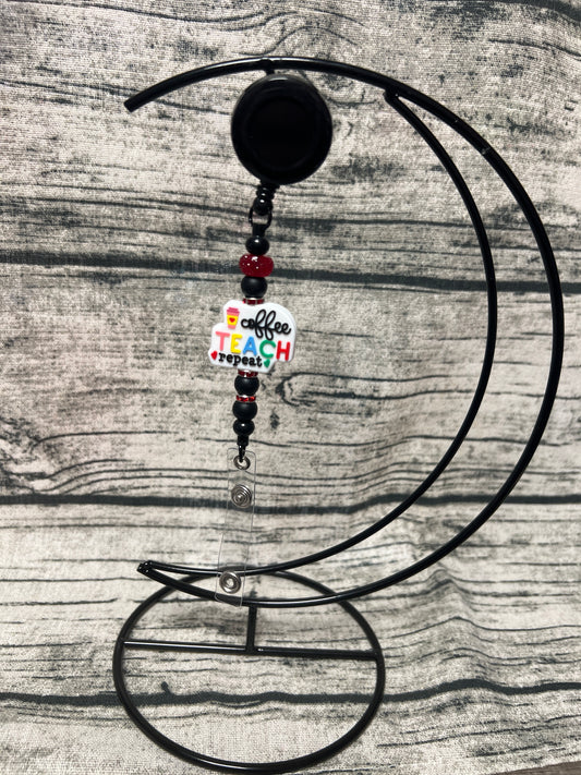 Coffee Teach Repeat Badge Reel