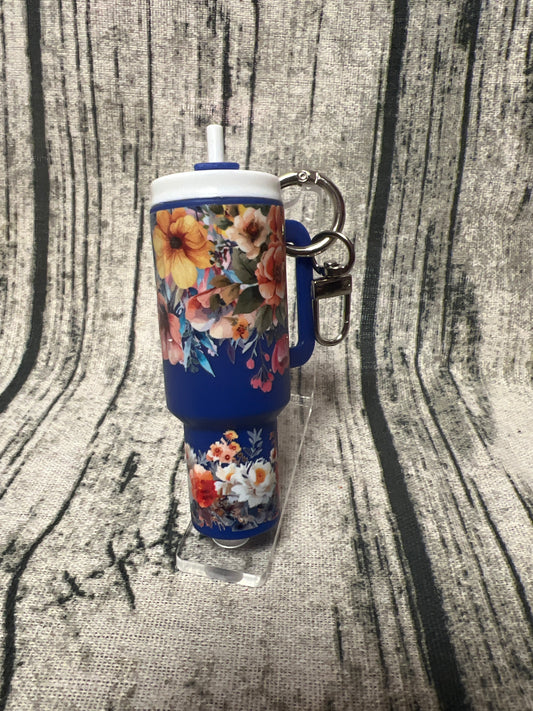 Blue floral Mini Tumbler Keychain