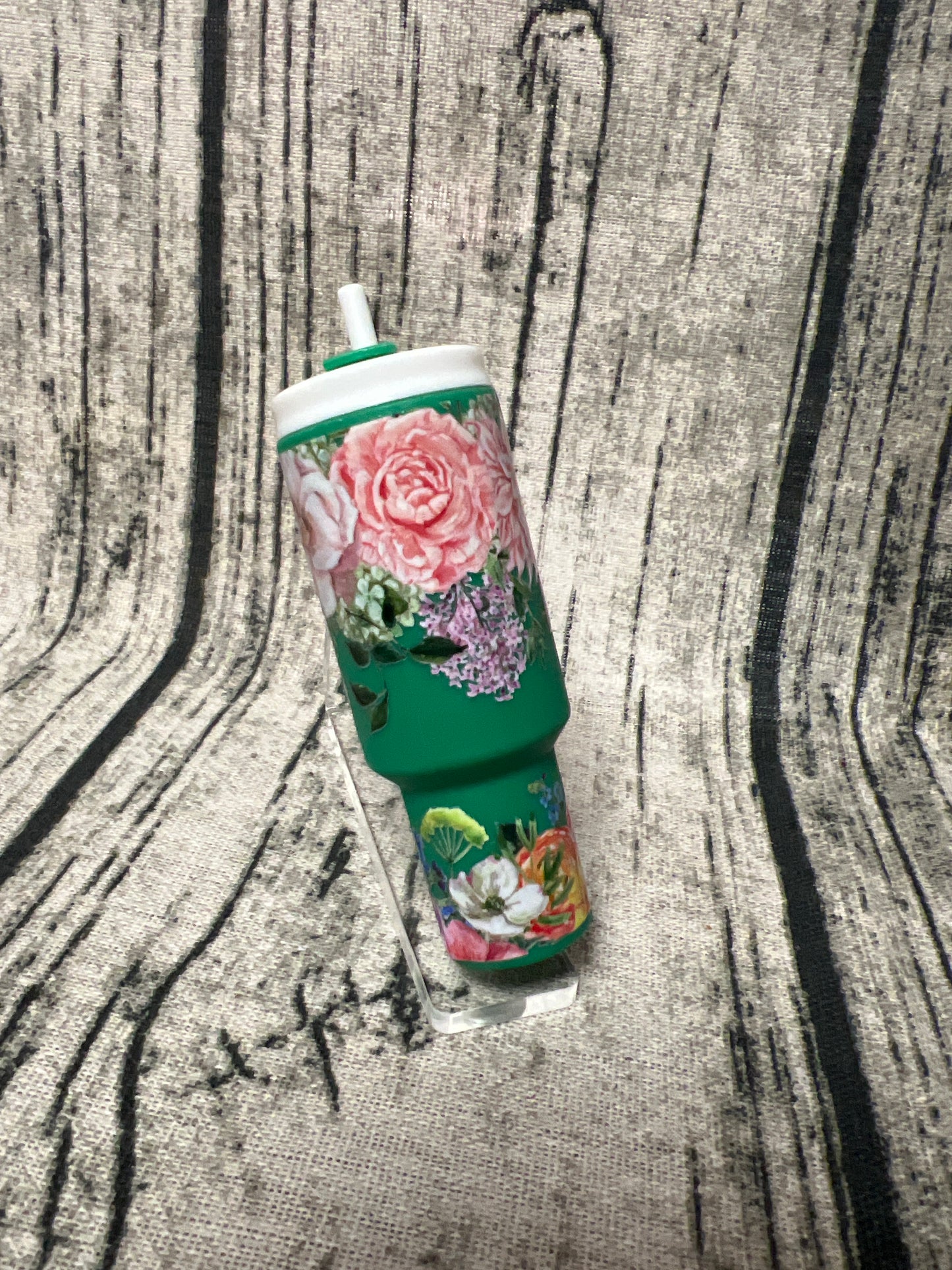Green Floral Mini Tumbler Keychain