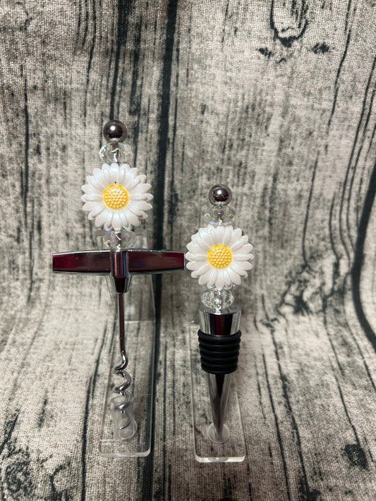 Daisy Bottle Stopper & Corkscrew Set