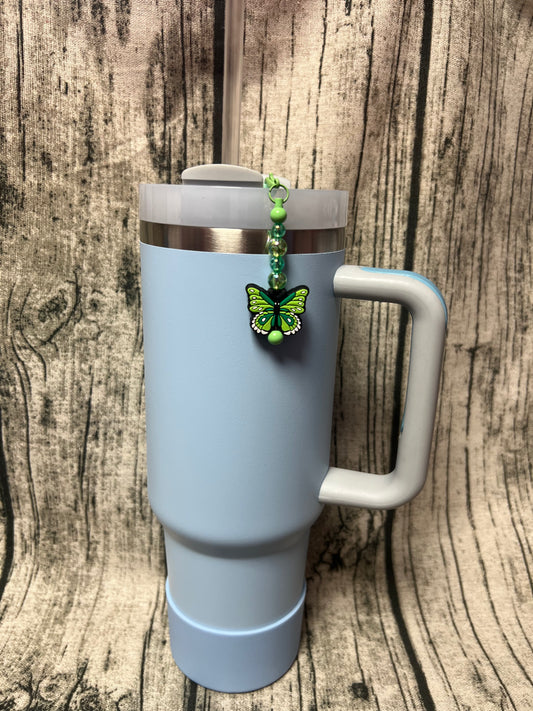 Straw Dangle - Green Butterfly