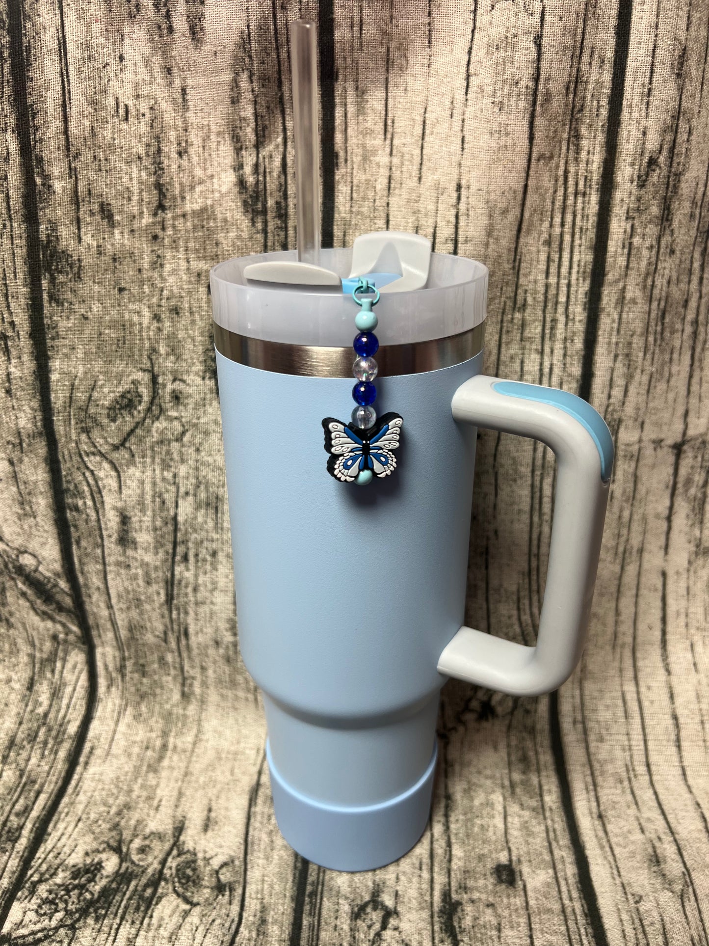 Straw Dangle - Blue Butterfly