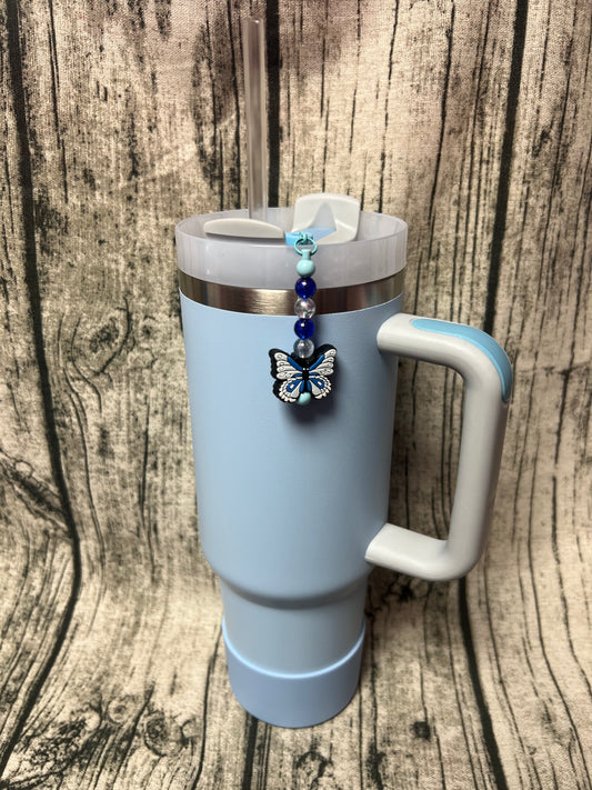 Straw Dangle - Blue Butterfly