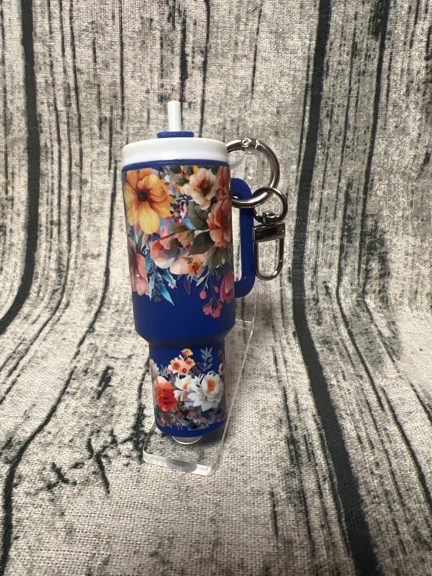 Blue floral Mini Tumbler Keychain