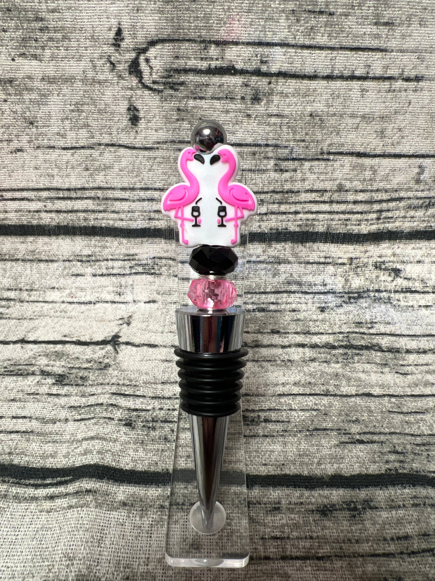 Drinking flamingos Bottle Stopper (black & pink)