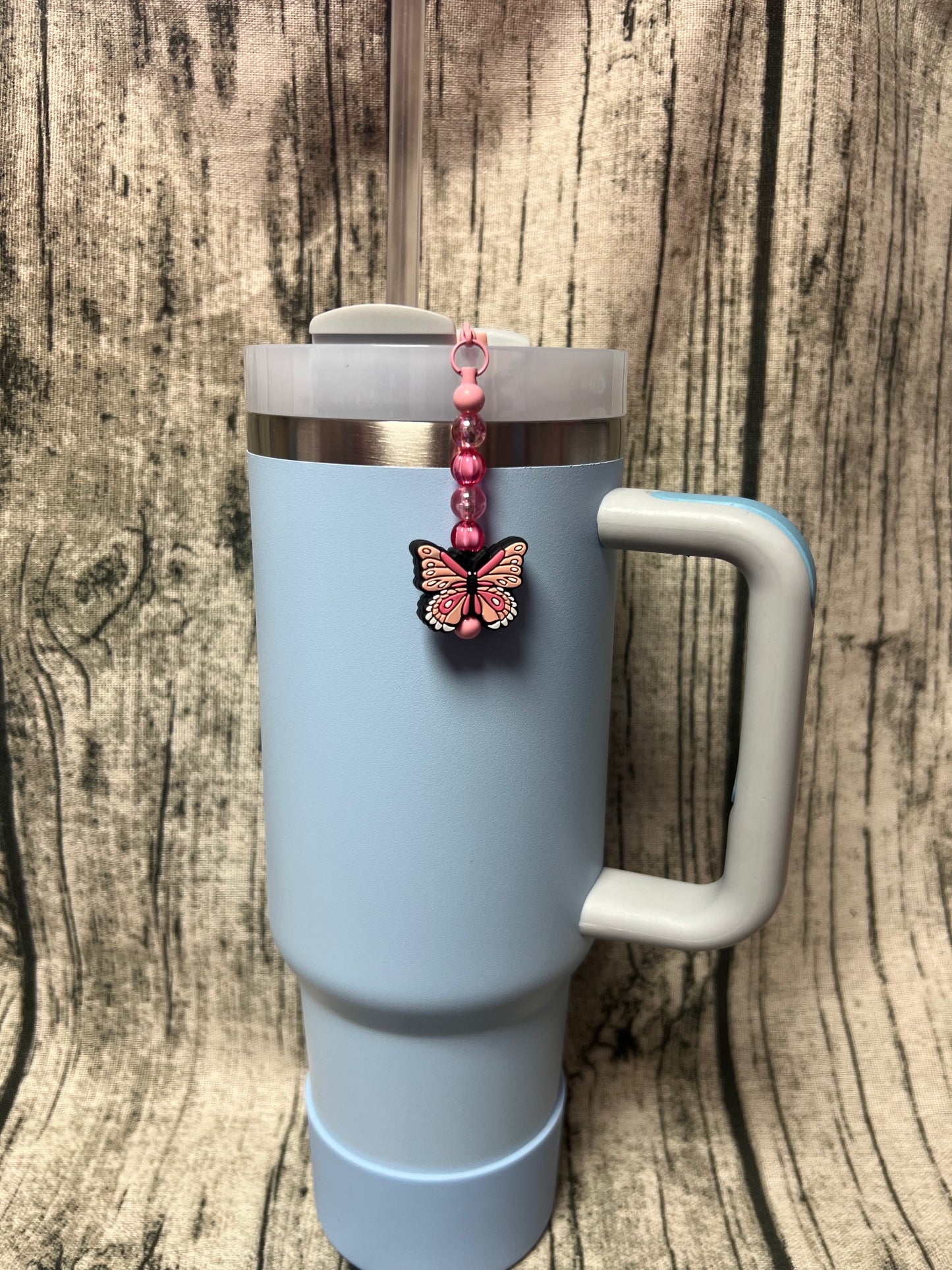 Straw Dangle - Pink Butterfly